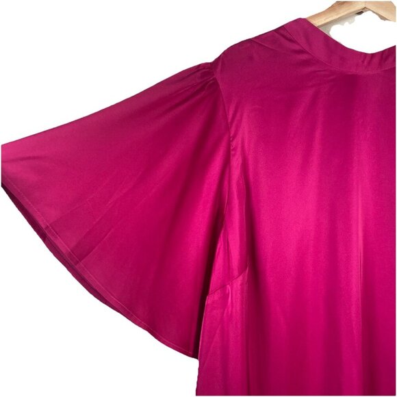 ELOQUII Women's Plus Size 22 Kimono Sleeve Top Fucshia Keyhole Satin NWT Fuschia - Picture 2 of 11
